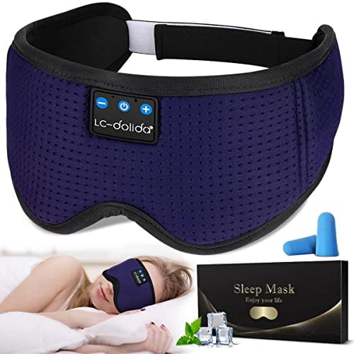 LCdolida Sleep Headphones Sleep Mask Bluetooth Wireless Music Eye Mask Sleeping Headphones for Side Sleepers Sleep Mask with Bluetooth Headphones UltraThin Stereo Speakers Perfect for Sleeping